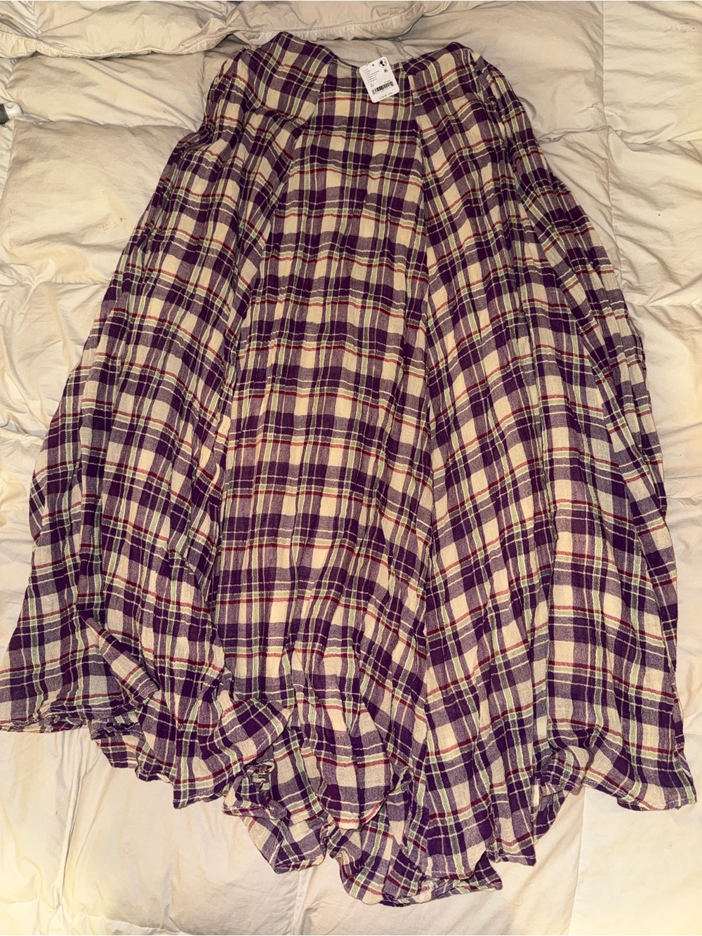 Free People Cream and Purple Plaid Full Circle Skirt